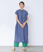 コットンリネン平織デニム　2wayワンピース